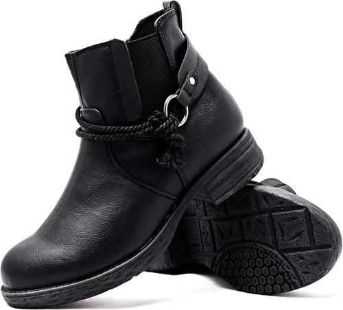 Vista 2 de Ataiwee Botines para mujer, tacón grueso con cremallera lateral, botines cortos de moda.