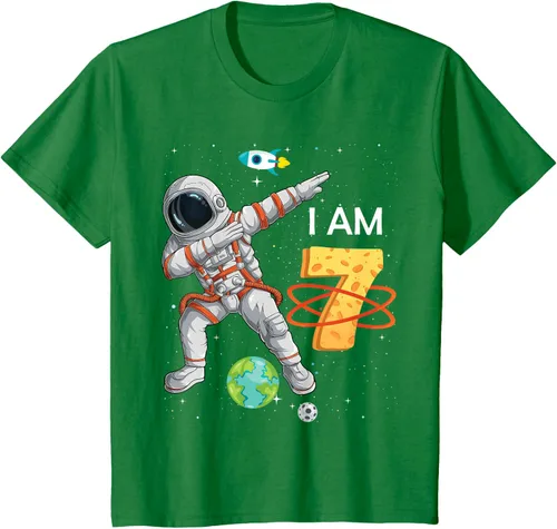 Vista 4 de Camiseta de cumpleaños para niños de 7 años de edad, astronauta Space 7th B-Day Negro