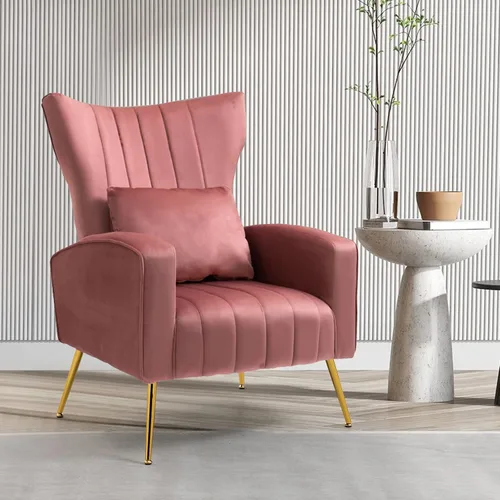 Vista 19 de ZJhome Sillas Modernas para Sala de Estar de Terciopelo Silla de Acento Sillón con Almohada Lumbar, Sillas de Dormitorio de Respaldo Alto Silla