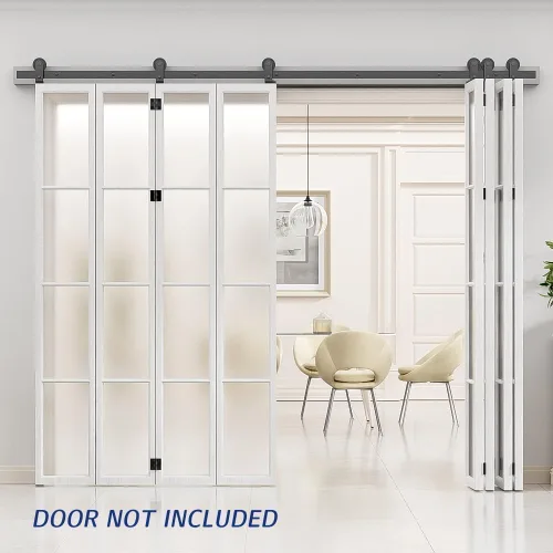 Vista 3 de Kit de riel de puerta corrediza de granero biplegable de 7 pies/84 pulgadas para interior de 8 puertas, resistente