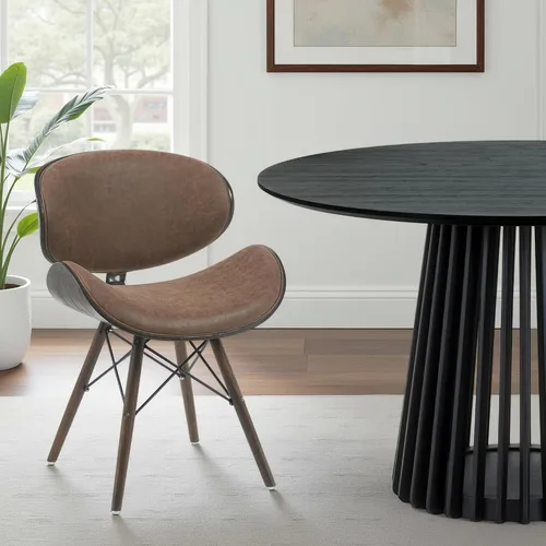 Vista 12 de Armen Living Cassie - Silla de comedor en piel sintética negra y acabado de madera de nogal, 20 pulgadas de profundidad x 21 pulgadas de ancho x 31