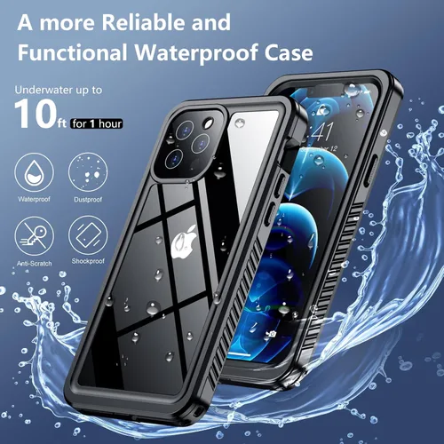 Vista 3 de SPIDERCASE Funda impermeable para iPhone 12 Pro Max, lente integrada y protector de pantalla, protección completa resistente, 12 pies, a prueba