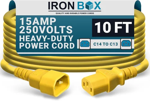Vista 27 de IronBox Electric - Cable de Alimentación C14 a C13 de Servicio Pesado, 15A, 250V, Cable de Extensión para Computadora 14/3 AWG - Cables