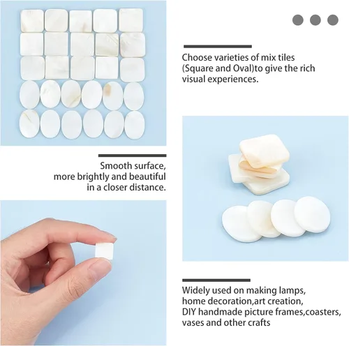 Vista 4 de GORGECRAFT 2 Styles 100PCS Bulk Mother of Pearl Mosaic Tiles Natural Shell Tiles White Square Round Mother-of-Pearl Mosaic Tiles for Home Decoration