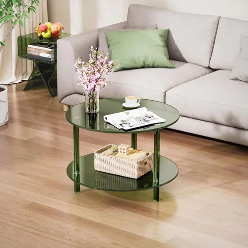 Vista 5 de Mesa de centro acrílica, pequeña mesa de centro moderna redonda para sala de estar, verde