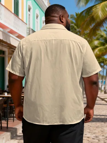 Vista 5 de Camisa guayabera grande y alta para hombre, camisa de vestir cubana de manga corta con botones para verano para la oficina y la playa