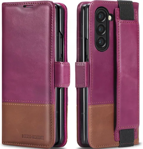 Vista 28 de KEZiHOME Funda tipo cartera de piel auténtica para Samsung Galaxy Z Fold 6 Negro