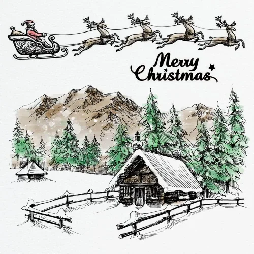 Vista 5 de Sellos transparentes de montaña de Navidad para hacer tarjetas y decoraciones de álbum de fotos, sellos de silicona del trineo de Santa Claus sellos