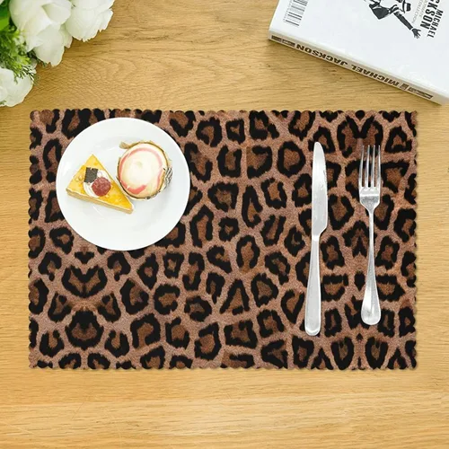 Vista 3 de Rectangular Placemats Set of 4, Heat Resistant Big Leopard Printed Kitchen Dining Table Mats