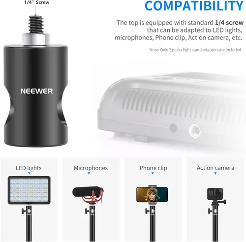 Vista 2 de NEEWER Adaptador rápido convertidor con tornillo de 1/4 de pulgada, paquete de 2 adaptadores de punta de soporte de luz multifuncionales, se adapta