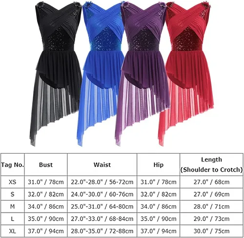 Vista 7 de AFAVOM Disfraz de baile lírico para mujer, vestido de lentejuelas con flores, falda asimétrica de tul fluida, disfraces de danza contemporánea