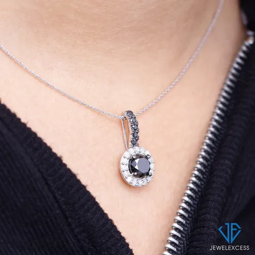 Vista 3 de JEWELEXCESS Colgantes de halo de diamantes, colgante de halo de diamante blanco y negro de 2.00 CTW, banda de colgante de plata de ley, colgantes