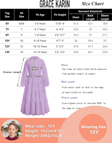Vista 6 de GRACE KARIN Vestido casual para niñas de 5 a 12 años