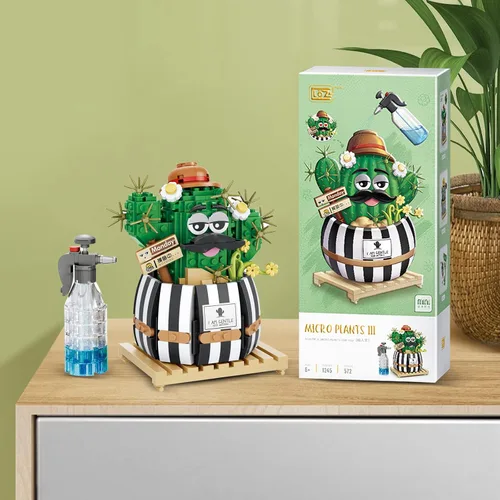Vista 7 de MEIEST Juego de bloques de construcción de bonsái de cactus bulbosos, decoración creativa única para el hogar, ramo de flores artificiales