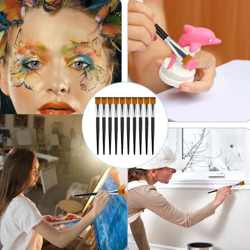 Vista 7 de 10 pinceles planos de pintura acrílica de 1 pulgada, pincel de pintura para acuarela, pintura al óleo, acrílico, arte de uñas, manualidades, pintura