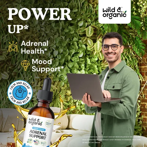 Vista 2 de Wild & Organic Suplementos de apoyo suprarrenal para mujeres y hombres – Apoyo al estado de ánimo y energía – Gotas de complejo suprarrenal