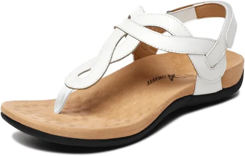 Vista 12 de Athlefit - Sandalias ortopédicas con soporte de arco para mujer, cómodas, con correa en T, sandalias casuales planas con soporte ortopédico