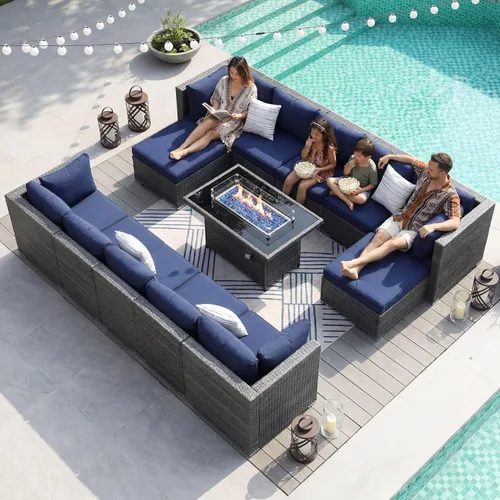 Vista 40 de NICESOUL Juego de muebles de patio de ratán extra grande con mesa para fogata de gas y propano, 29.3 pulgadas, respaldo alto, cómodos conversaciones
