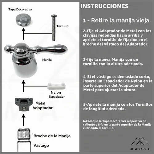 Vista 7 de [MADOL] Juego de 2 manijas de grifo de piezas, asas de repuesto duraderas con ajuste universal y acabado cromado, se adapta a muchos vástagos