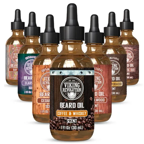 Vista 25 de Viking Revolution Aceite de barba de ron de bahía para hombres, suavizante y acondicionador natural con aceites de argán y jojoba para fortalecer e