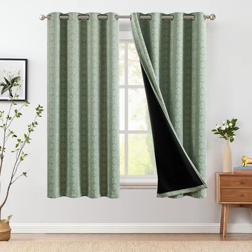 Vista 57 de jinchan - Cortinas bohemias 100% blackout de 54 pulgadas de largo para dormitorio, estampado geométrico negro sobre beige, con ojales