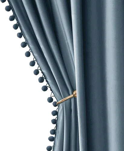 Vista 14 de MIULEE - Cortinas de terciopelo con pompones amarillo mostaza para habitación/sala de estar, cortinas opacas para otoño, aislantes térmicos, de 84
