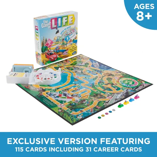 Vista 3 de Hasbro Gaming Juego de mesa The Game of Life, juegos familiares para niños a partir de 8 años, incluye 31 carreras, juegos de mesa familiares
