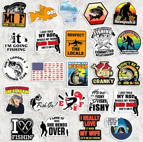 Vista 2 de 74 calcomanías divertidas de pesca para caja de aparejos, cubo, regalo del día del padre, impermeable, portátil, automóvil, patineta, botella