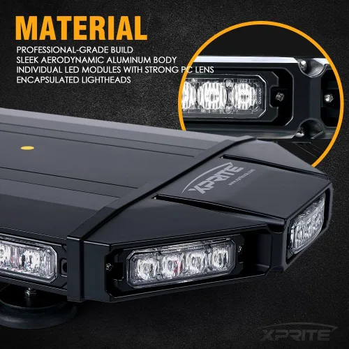 Vista 4 de Xprite - Barra de luz estroboscópica LED de 18" ámbar para techo, luces estroboscópicas de montaje magnético para camiones, baliza de advertencia