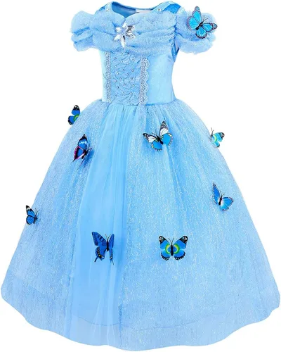 Vista 4 de Touchliit Disfraz de Cenicienta para niñas, vestido de Cenicienta para niños, disfraz de Halloween y juego de simulación con corona