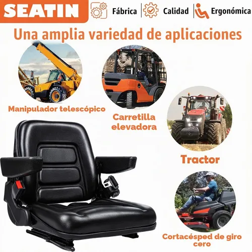 Vista 6 de SEATIN Asiento Universal para Montacargas, Asiento de Tractor, con Micro Interruptor, Reposabrazos y Cinturón de Seguridad, para Tractor, Cortadora