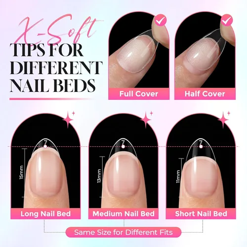 Vista 9 de Luckyfairy Puntas de uñas de gel cortas de almendra extra suave, 150