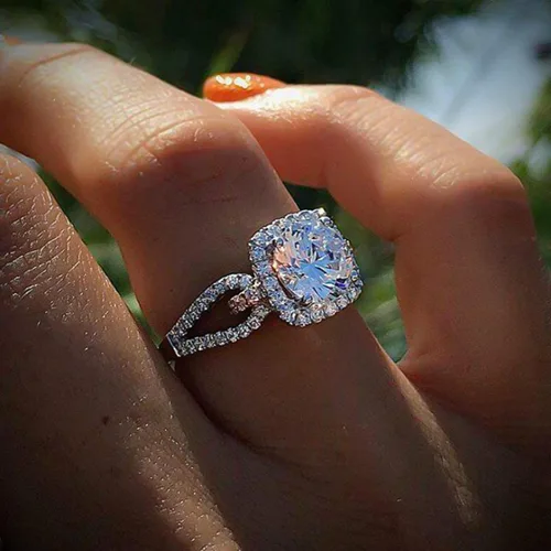 Vista 2 de Anillo de moda para mujer, anillos de boda, bonitos anillos de lujo para mujer, circonita cúbica, anillo cuadrado con incrustaciones de dedo