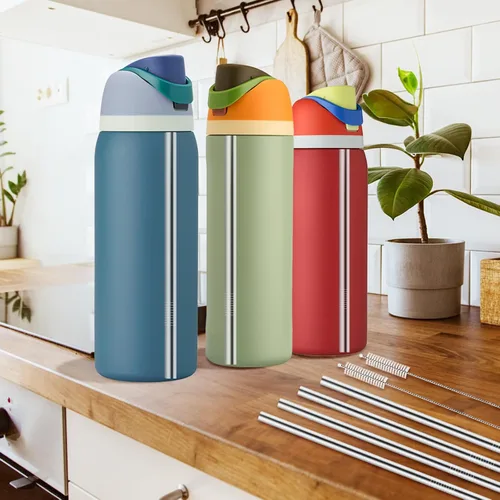 Vista 6 de 6 popotes de metal de repuesto compatibles con Owala FreeSip de 24 onzas, 32 onzas y 40 onzas, popotes de acero inoxidable para accesorios Owala