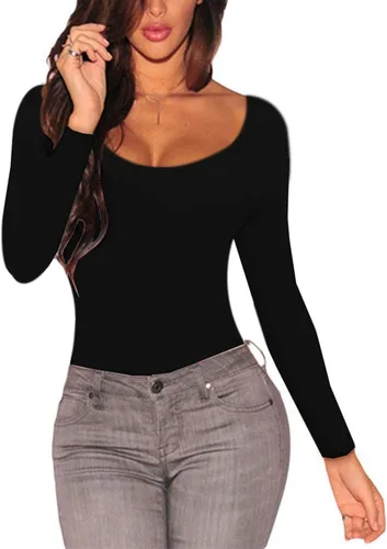 Vista 3 de SEBOWEL Body de manga corta para mujer, cuello redondo, básico, camisas, leotardo, mameluco, body