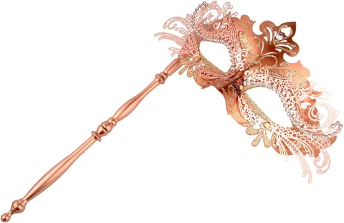 Vista 3 de Hoshin Máscara de mascarada con palo, decoraciones de Mardi Gras para mujer