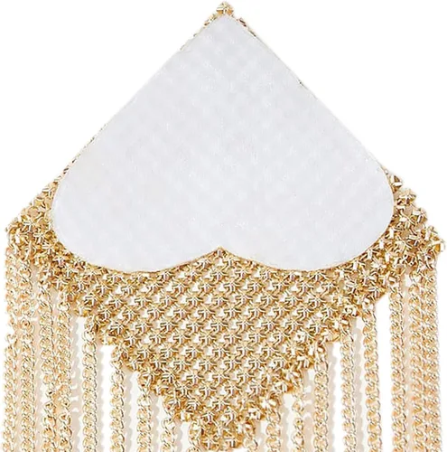 Vista 5 de MINGSEECESS Sujetador reutilizable de silicona de metal dorado para mujer, diseño de pétalos de pecho, autoadhesivos con borla