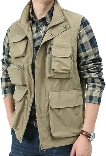 Vista 2 de CCSYUS Men's Outerwear Vests Casual Outdoor Work Safari Fishing Vest Lightweight Travel Photo Cargo Vest Jacket