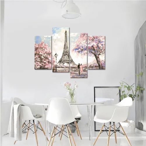 Vista 2 de Visual Art Decor Imágenes de París rosadas, decoración de pared, torre Eiffel, paisaje rosa, decoración de pared para sala de estar, decoración
