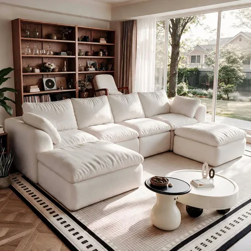 Vista 12 de Sofá nube modular en forma de L de 110 pulgadas con otomana móvil, cómodo sofá de 4 asientos de chenilla sin hueso con asiento profundo para sala