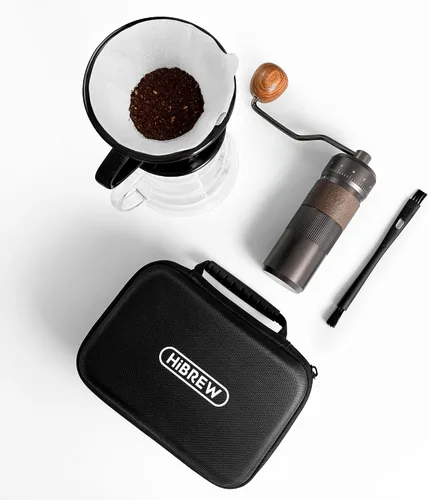 Vista 7 de HiBREW G4B - Molinillo de café manual con esfera ajustable externa, molino de rebabas cónicas de aluminio, ajustes numéricos y estuche de viaje