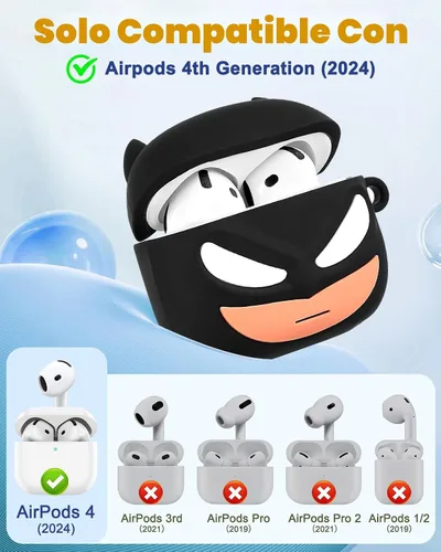 Vista 2 de Toyuma Funda para AirPods 4, diseño de dibujos animados kawaii, divertida funda de silicona suave 3D con llavero y kit de limpieza para mujeres