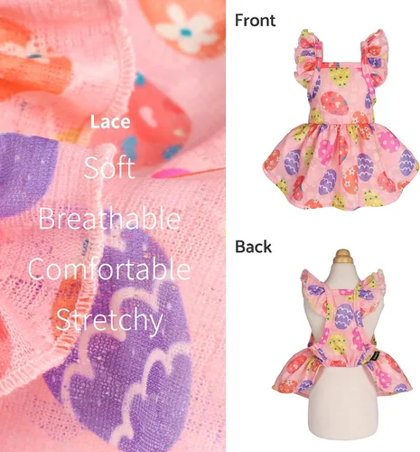 Vista 3 de Fitwarm Vestido de huevo de Pascua para perro, ropa de vacaciones para perros pequeños y niñas, traje de Pascua para mascotas, rosa, amarillo