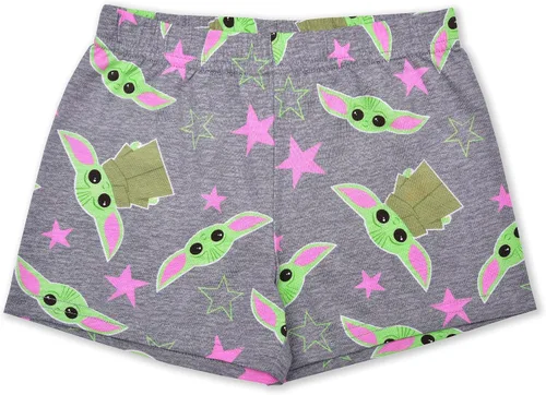 Vista 4 de STAR WARS Baby Yoda - Conjunto de camiseta y pantalones cortos para niñas pequeñas y pequeñas, color rosagris