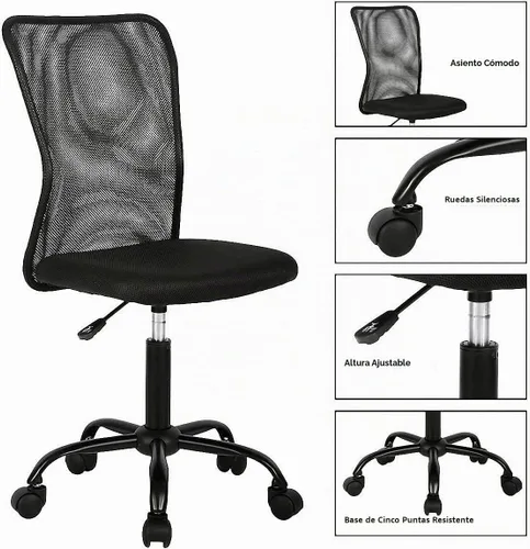 Vista 3 de Meet Perfect Silla de oficina con respaldo medio de malla sin brazos, color Negro