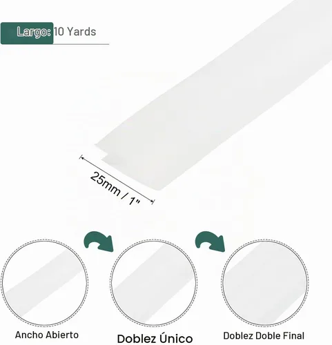 Vista 2 de MECCANIXITY Cinta al bies de doble pliegue de 1 pulgada, cinta al bies de poliéster continua a granel para coser, costura, acolchado, dobladillo