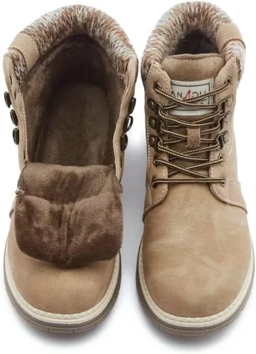 Vista 6 de ANJOUFEMME Botas de senderismo casuales de invierno para mujer - Botas de nieve al aire libre para mujer con tobillo impermeables, ligeras