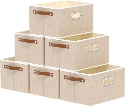Vista 19 de Yawinhe Cestas de almacenamiento de tela, organizador plegable de armario para estantes, cajas grandes con 3 asas, contenedores de lona para ropa