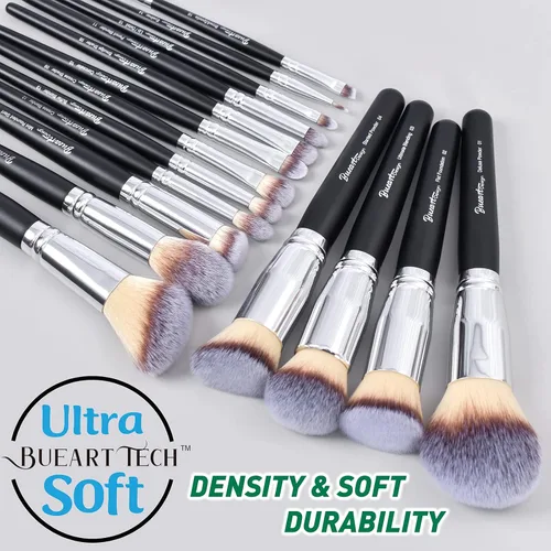 Vista 2 de Bueart Design 19 piezas Juego de brochas de maquillaje ULTRA SUAVE con etiqueta negra Incluye brocha grande para polvo, brocha plana para base