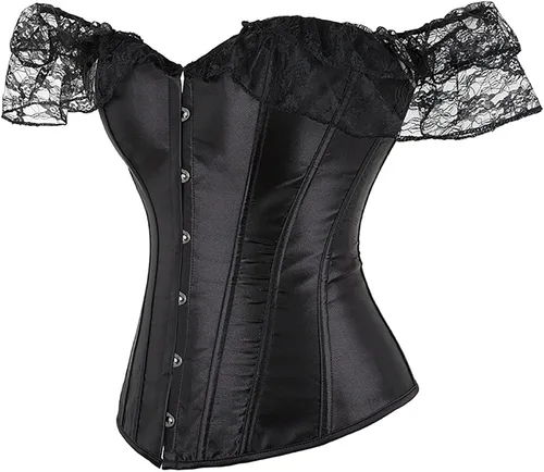 Vista 2 de Chaleco elegante de corsé renacentista con mangas fruncidas y hombros descubiertos para mujer